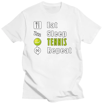 Дизайнерская футболка Humor Eat sleep tennis repeat, мужские летние футболки с картинками, S-5xl, 100% хлопок, юмористические футболки