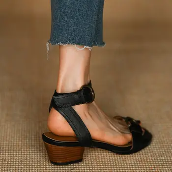 Женская обувь из овчины, Летние сандалии, базовые ретро-сандалии, женские туфли-лодочки с ремешком и пряжкой, Весенние сандалии-гладиаторы в римском стиле