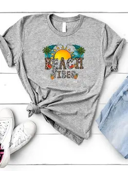 Женская одежда, футболка с графическим рисунком, короткий рукав, Летний пляжный отдых, женская футболка с модным принтом
