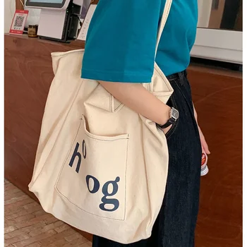 Женская холщовая сумка через плечо, сумка для студенческих книг, Хлопчатобумажная сумка-тоут большой емкости, многоразовая сумка-тоут, Тканевая сумка для покупок из бакалеи для девочек