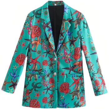 Женские блейзеры с цветочным принтом в английском стиле, элегантные свободные повседневные длинные пальто, женские топы, весенние и осенние куртки, 2021