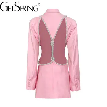 Женский блейзер Getspring с одним бутоном, длинный рукав, без спинки, бриллиантовое женское пальто, модный Свободный длинный Сексуальный женский пиджак