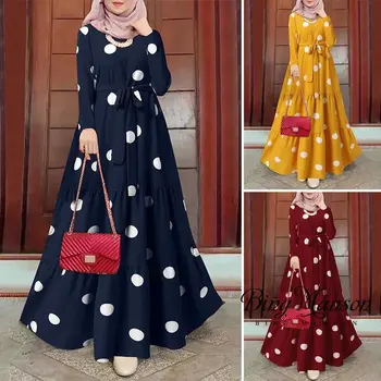 Женское платье Винтажная Мода Халат С Принтом в Горошек Длинное Платье Исламская Мусульманская Одежда Винтажное Платье Макси Платье Vestidos De Mujer