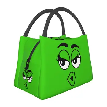 Изготовленная на заказ мультяшная сумка для ланча с шоколадно-зелеными конфетными рожицами, женский холодильник, термоизолированные ланч-боксы для работы, пикника или путешествий
