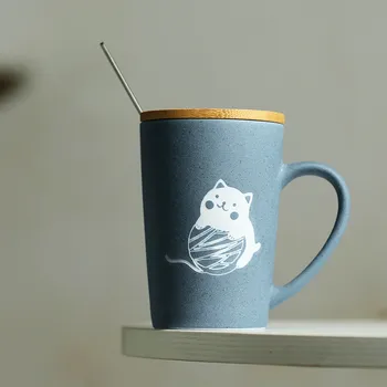 Керамическая Кофейная кружка с крышкой и ложкой Креативная Молочная Кружка с милым мультяшным котом, Простая Фарфоровая чашка для воды, Офисная Чайная чашка, посуда для напитков