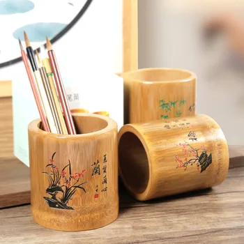 Китайские держатели ручек с бамбуковыми трубками, Традиционный резной цветок, держатель карандаша, Канцелярские принадлежности, Организация офисного стола