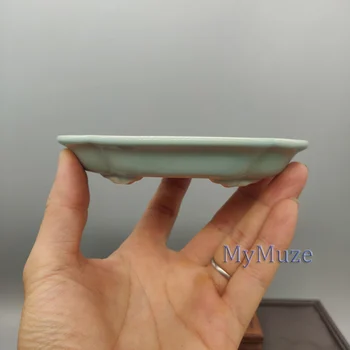 Китайский неглубокий горшок для бонсай Yixing Shohin Mame с голубой глазурью 5 