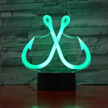Креативная 3D акриловая иллюзия Светодиодная лампа в форме рыболовного крючка Настольный ночник 7 цветов Изменение RGB Сенсорное управление Рождественские огни 991