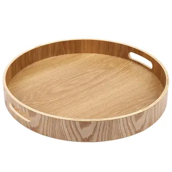 Круглый сервировочный бамбуковый деревянный поднос для обеденных подносов, чайного бара, контейнера для завтрака с ручкой, лотка для хранения 3