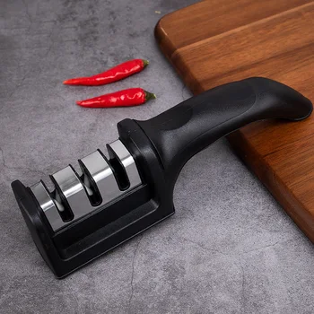 Кухонная 3-ступенчатая Портативная точилка для ножей Бытовой Многофункциональный ручной Трехцелевой Черный Точильный камень