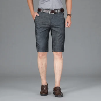 Летние мужские короткие джинсы из ткани Lyocell высокого качества, деловые Классические эластичные джинсовые шорты, мужская брендовая одежда большого размера 40 42