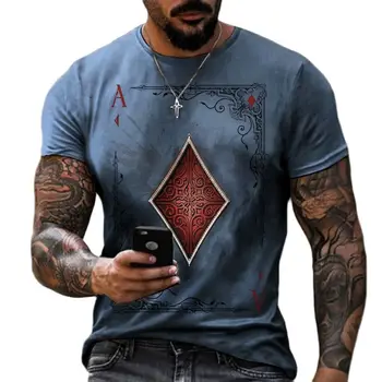 Летняя мода 2023 года, Решетчатая квадратная игральная карта, мужская футболка с 3D-принтом, большая повседневная короткая свободная футболка, мужская одежда