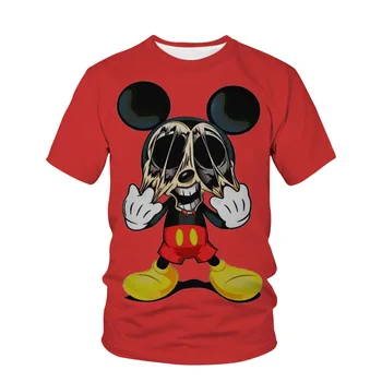 Летняя мужская футболка с забавным принтом Микки Мауса от Disney, мужская свободная летняя мужская футболка с коротким рукавом, женская одежда для мужчин