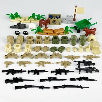 Мешок с песком, щит, собака, Тактический жилет, оружие, Набор оружия MOC, Армейские военные аксессуары WW2, строительные блоки, модели, кирпичи, игрушки для сборки