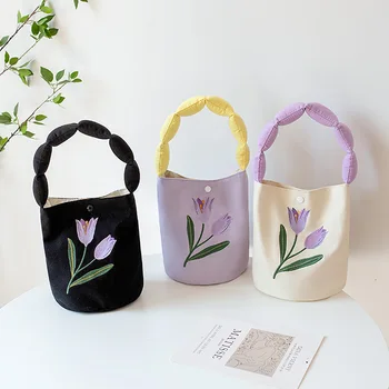 Мини-сумка для ланча, женские маленькие сумочки в цветочек, простые холщовые сумки подмышками, сумки через плечо, Студенческие сумки из ткани с цветочным рисунком, сумка-мешок для девочек, кошелек