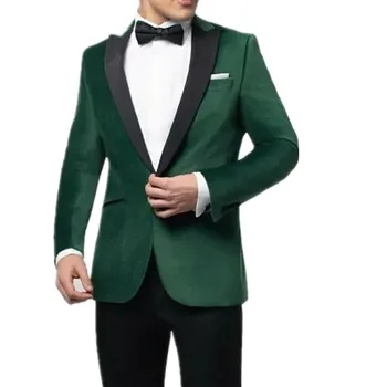 Модный Зеленый бархатный Мужской блейзер Для выпускного вечера, свадьбы, сшитый на заказ смокингом жениха на одной пуговице, terno masculi (зеленая куртка + черные брюки)