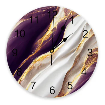 Мраморная текстура Фиолетовые настенные часы Бесшумные Цифровые часы для украшения дома Спальни кухни Гостиной