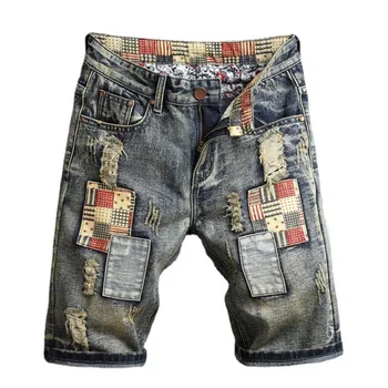 Мужские винтажные рваные джинсовые шорты в стиле пэчворк SEVEYFAN, летние хлопковые джинсовые шорты для мужчин