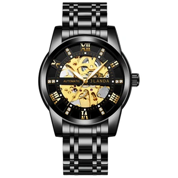 Мужские механические часы из нержавеющей стали 40 мм, роскошные автоматические часы с кристаллами, водонепроницаемые оригинальные мужские часы-скелет, 30 м