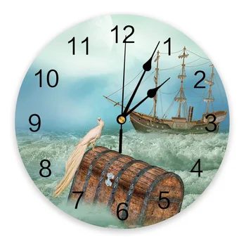 Настенные часы с волнистой лодкой и павлином, бесшумные цифровые часы для украшения дома, спальни, кухни, гостиной