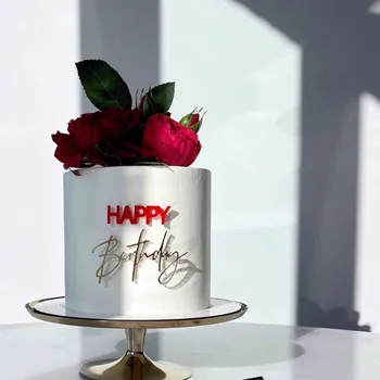 Новая сторона красно-розового золотого комбинированного акрилового торта с Днем рождения, подарка для душа ребенка, украшения десерта для детской вечеринки, украшения для кексов