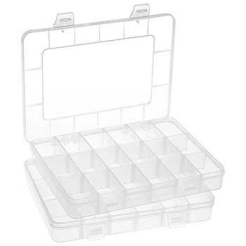 Пластиковая коробка-органайзер из 2 упаковок на 18 сеток с регулируемыми разделителями, коробка для хранения ювелирных изделий, художественных поделок своими руками, лент васи, бисера