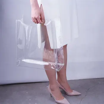 Прозрачная виниловая пластиковая сумка, ручки для покупок, Прозрачная подставка, прозрачный ПВХ