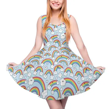Радужное платье с облаками, ретро-платья с принтом для дискотеки для девочек, новое цельнокроеное платье