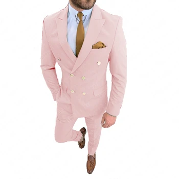 Розовый свадебный смокинг 2021 года для жениха, комплект мужских костюмов Slim Fit из 2 предметов, с отворотом козырька, изготовленный на заказ, деловой пиджак бойфренда для выпускного вечера с брюками