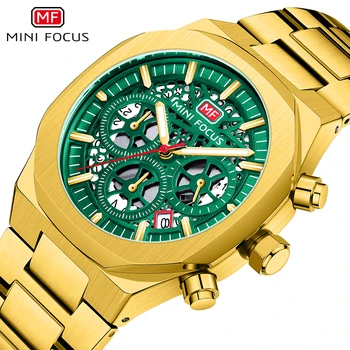 Роскошные мужские спортивные часы MINI FOCUS, водонепроницаемые аналоговые кварцевые наручные часы из нержавеющей стали, мужские золотые деловые Relogio Masculino