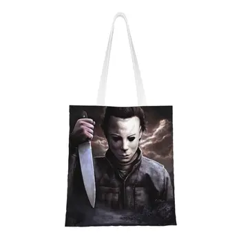 Сумки для покупок из бакалеи Майкла Майерса, холщовая сумка-тоут с модным принтом, прочная сумка из фильма ужасов на Хэллоуин