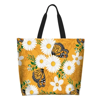 Сумки через плечо большой емкости, женская модная сумка с цветочным принтом и бабочкой, многоразовая складная водонепроницаемая сумка для покупок