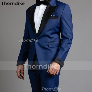 Торндайк 2022 Элегантный Однобортный Мужской деловой костюм Темно-синего цвета Для Официальной вечеринки Жениха, Комплект Мужских костюмов из 2 предметов (Куртка + брюки)