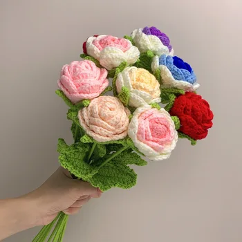 Украшение Букета Роз ручной работы Крючком Реалистичные Розы ручной работы для Подарка на День Святого Валентина