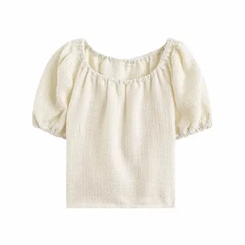 Французская винтажная трикотажная ткань с вырезом лодочкой, летняя кукольная рубашка с рукавами-пузырями