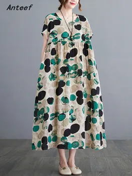 хлопчатобумажные винтажные платья с цветочным животным принтом для женщин, повседневное свободное длинное летнее платье, элегантная одежда 2022
