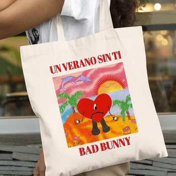 Холщовая сумка Bad Bunny, повседневные большие сумки для рук, сумка для покупок, сумка для музыкальных альбомов с принтом, сумка большой емкости