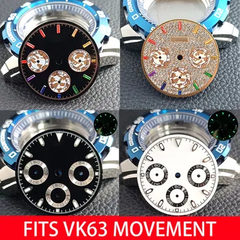 Циферблат VK63 panda dial со светящимся циферблатом подходит для корпуса 39,3 мм кварцевых часов механизм VK63 сменные аксессуары для часов fit Daytona