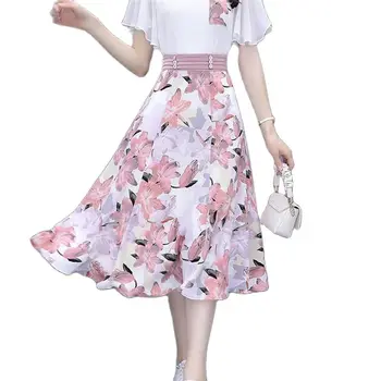 Элегантная шифоновая юбка в стиле Бохо с цветочным рисунком Для женской одежды 2023, Новые весенне-летние танцевальные юбки AC297